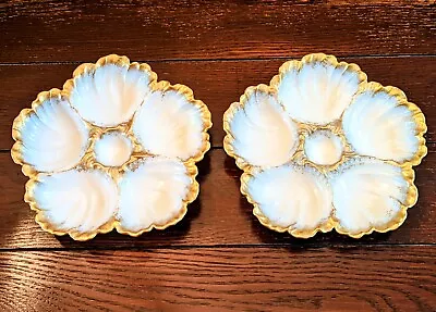Buy Set Of 2 Antique 5 Well Limoges Oyster Plates - Blue And Gold • 758.98£