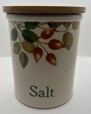 Buy Vintage Ceramic Cloverleaf Country Fruits SaltCanister Storage Jar Wood Lid • 10.99£