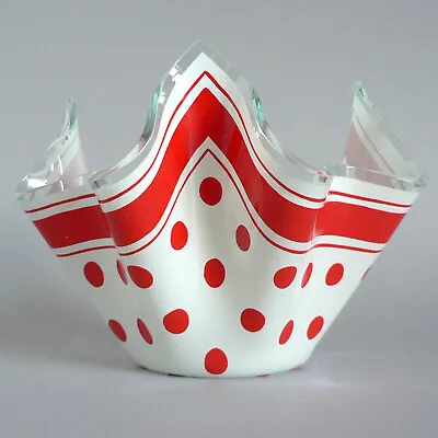 Buy Chance Glass Rare Reverse Red Polka Dot 4  Handkerchief Vase Spots Posy Bowl Vgc • 34.95£