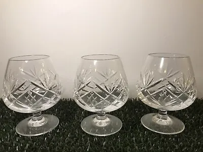Buy Set Of 3 Royal Doulton Hand Cut Crystal Cut  Large Brandy Glasses - Vgc • 18.99£