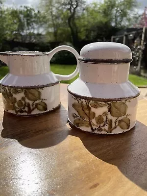 Buy Midwinter Stonehenge Series.  Creamer And Sugar Bowl In “Green Leaves”. • 25£