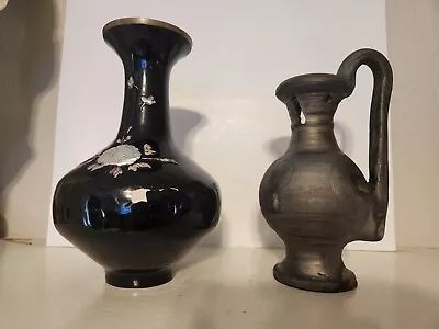 Buy 2 Items! Vintage Black Lacquer Vase & Pottery Vase   • 38.61£