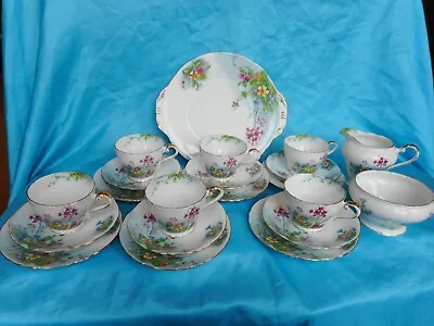 Buy Aynsley Spring Flowers 21 Pce Tea Set 6 X 3s Milk Sugar Plate Cups Saucers • 79.99£