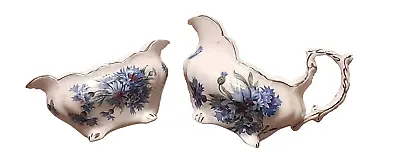 Buy 1940s Hammersley & Co Ornate Bone China Creamer Jug & Sugar Bowl Blue Cornflower • 24.99£