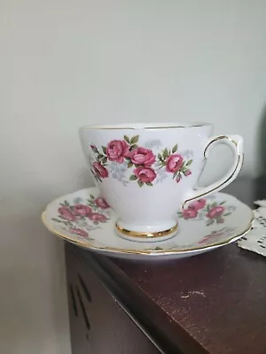 Buy Royal Sutherland Staffordshire Bone China Cup And Saucer Pink Roses Pattern • 15£