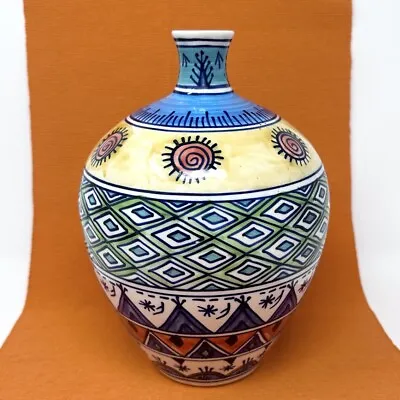 Buy Southwest Pottery Vase Mexican Aztec Folk Art Design Boho Hand-painted 10”H • 65.21£
