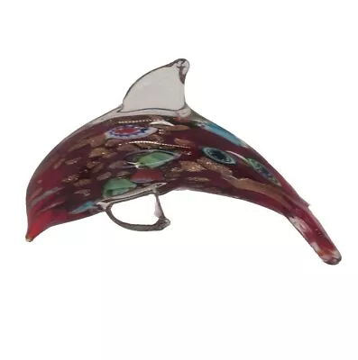 Buy Hand Blown Art Glass Dolphin Paperweight Wine Red Millefiori 5 In X 2 . 25 In • 23.68£