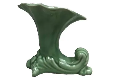 Buy Cameron Clay Horn Of Plenty Cornucopia Art Pottery Green Vase 1950s USA Unmarked • 17.97£