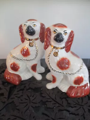 Buy 2 Antique Vtg Porcelain 9  Staffordshire Dogs Russet Spaniel Mantle RC England • 168.51£