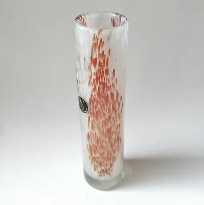 Buy Vintage Maltese Mtarfa Spatter Glass Vase, 8.5  White And Orange 80s • 14£