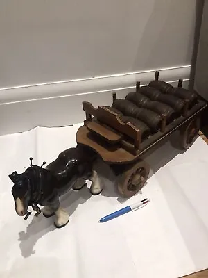 Buy Large Dray Shire Horse Cart With Barrels China Wood Ornament • 15£