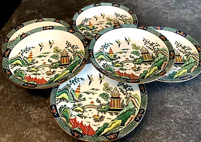Buy Crown Staffordshire Enamel Painted  Chinese Willow  Set Of 6 Tea Plates • 55£