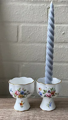 Buy Pair Of Minton Candle Stick Holders Bone China Vintage Floral Gilt Rim - Marlow • 10£