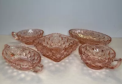 Buy Pink Depression Glass 5 Pieces Imperial Little Jewel Diamond Sawtooth Edge Pink • 81.64£