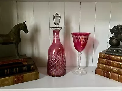 Buy Vintage Cranberry Glass Vintage Decanter,Stopper & Laura Ashley Glass,Set,Pair • 55£