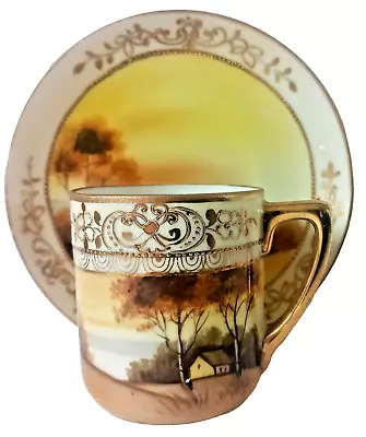 Buy Stunning Art Deco Noritake Hand Painted Landscape Cabinet Cup & Saucer - Perfect • 18£