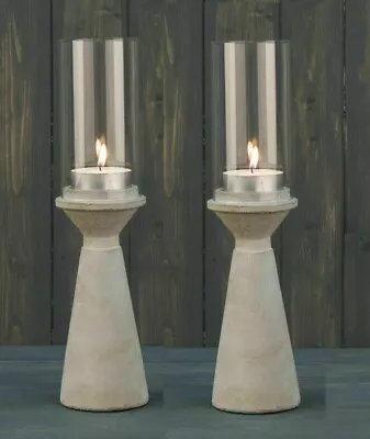 Buy Set Of 2 34cm Cement Concrete Tea Light Candle Holders Lantern With Glass Shade • 32.95£