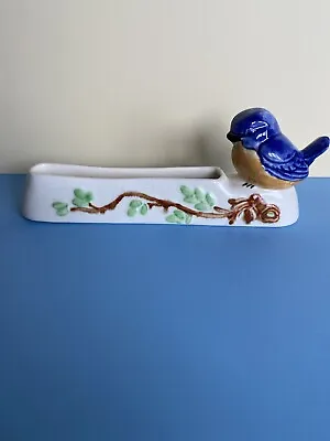 Buy Shorter And Son Pottery England Blue Budgerigars Bird Trinket / Posy Trough • 11£