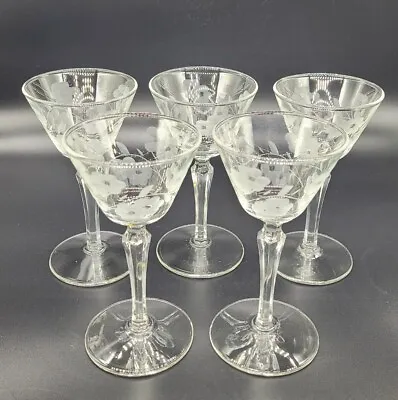 Buy Vintage Libbey Brookdale Pattern Champagne Coupes With Etched Floral 1950s • 14.15£