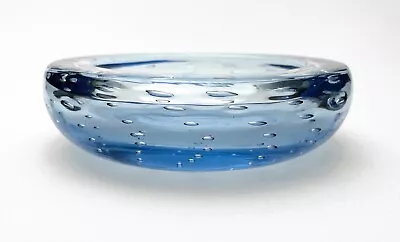 Buy WHITEFRIARS VINTAGE BLUE GLASS BOWL WITH CONTROLLED BUBBLES 1960s • 14£