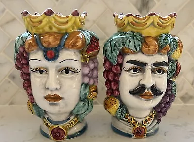 Buy Sicilian Moor King & Female/Regina , Head Planter/Vase Set, Italy” White Lotus” • 136.24£