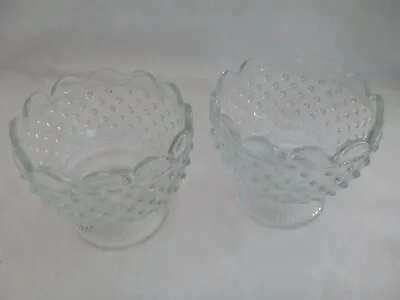Buy Candle Holders/trinket Dishes X 2, Clear Pressed Glass, Hobnail Pattern, Vintage • 9£