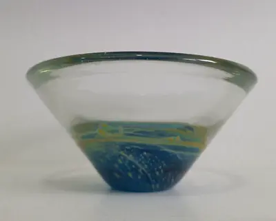 Buy Vintage Mdina Maltese Glass  Sand & Sea  Conical Bowl Dish Blue & Green 124mm • 13.99£