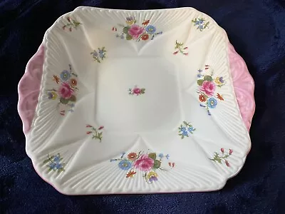 Buy Shelley Rose & Daisy, Pink Trim: Square Handled Cake Plate • 0.99£