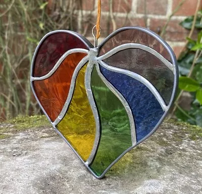 Buy Vintage Stained Glass Lead Rainbow Love Heart Hanging Window Art Garden Interior • 12.50£