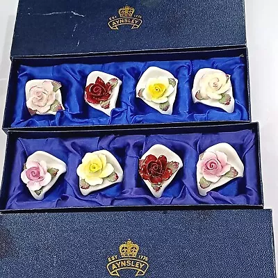 Buy Aynsley China Place Card Holders Bone China / Roses / Handmade X 2 Boxes Of 4 • 9.99£