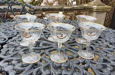 Buy Set Of 6 Antique Bohemian Moser Baccarat Gilded Glass Armorial Champagne Glasses • 200£