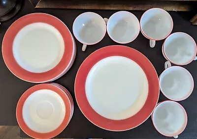 Buy Vintage PYREX Flamingo Milk Glass Dinner, Salad, Cup, And Saucer Set • 96.50£