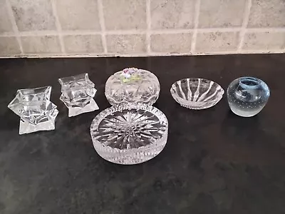 Buy Six Collectable Glass Items (3 Candle Holders-trinket Pot-stand-dish ) • 4.99£