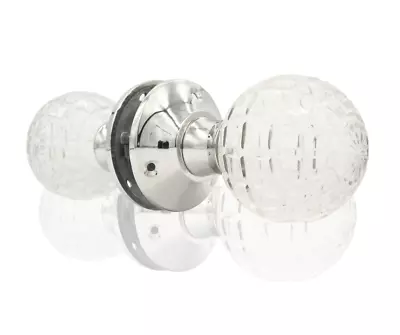 Buy Crystal Clear Glass Square Cut Shape Bubble Sprung Door Knob In Brass Set Of 2 • 24.99£