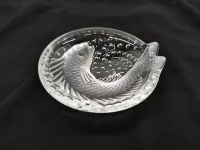 Buy Lalique Koi Fish Clear Frosty Crystal Round Dish Tray Bowl France French Signed • 122.39£
