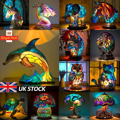 Buy Stained Resin Animal Night Light Resin Stained Glass Bedside Light Home Ornament • 14.89£