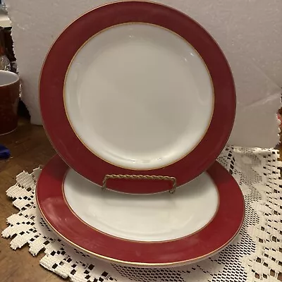 Buy Pyrex Milk Glass Dinner Plates W/ Red Border Gold Trim Set Of 2 Made In USA • 22.15£