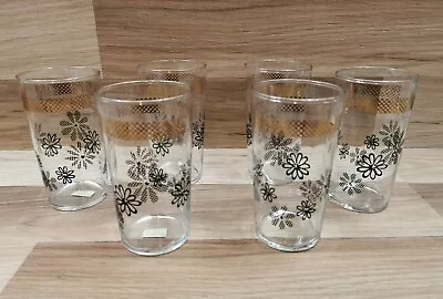 Buy 6 X Vintage Astra Glassware Tumblers Black Flowers And Gold Pattern USA Made • 19.99£