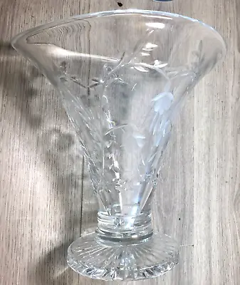 Buy Large Stuart Cut Glass Crystal  Trumpet Flower Engraved Vase • 46.50£