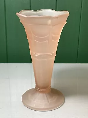 Buy VINTAGE ART DECO 1930s SOWERBY FROSTED PINK ART GLASS VASE WITH FLUTED SWAGS • 12.99£