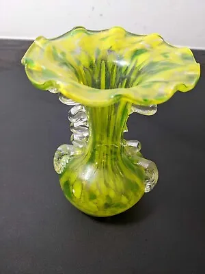 Buy Vintage Hand Blown Green Vaseline Glass Vase • 24.95£