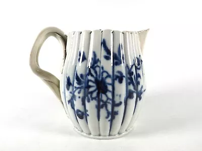 Buy Antique Pearlware Milk Jug / Ribbed Body/ Blue & White With Floral Sprays R213/2 • 43£