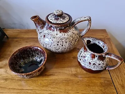 Buy Teapot Milk Jug & Sugar Bowl Set Fosters Honeycomb Cornish Pottery Free Post • 19.99£
