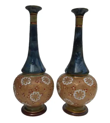 Buy Doulton Lambeth Stoneware Vases Floral Chine Design Circa 1894 • 158£