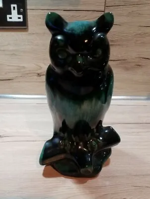 Buy Large Canadian Blue Mountain Pottery Drip Glazed Green/black Owl • 39£