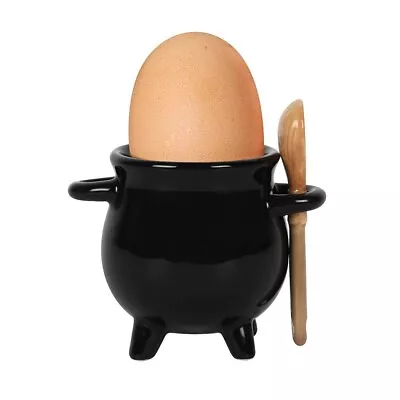 Buy WITCHES CAULDRON EGG CUP -Unique Design - Small Witches Broom Spoon - Bone China • 8.49£
