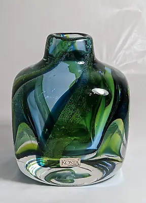 Buy HEAVY Scarce GORAN WARFF Kosta Boda  Square Marbled Green Glass Vase Signed • 200£