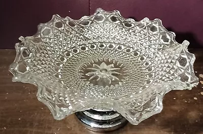 Buy Vintage Sowerby Pressed Glass Fruit /Cake Dish Chrome Footed-Vgc • 9.99£