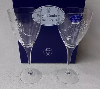 Buy 2 X Royal Doulton Crystal JASMINE Large 8 1/4  Wine Glasses ~ Signed With Boxed • 26.99£
