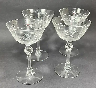 Buy Tiffin Franciscan Kingsley Champagne Glass Cut Crystal VTG 1950's Lot Of 4 • 65.84£